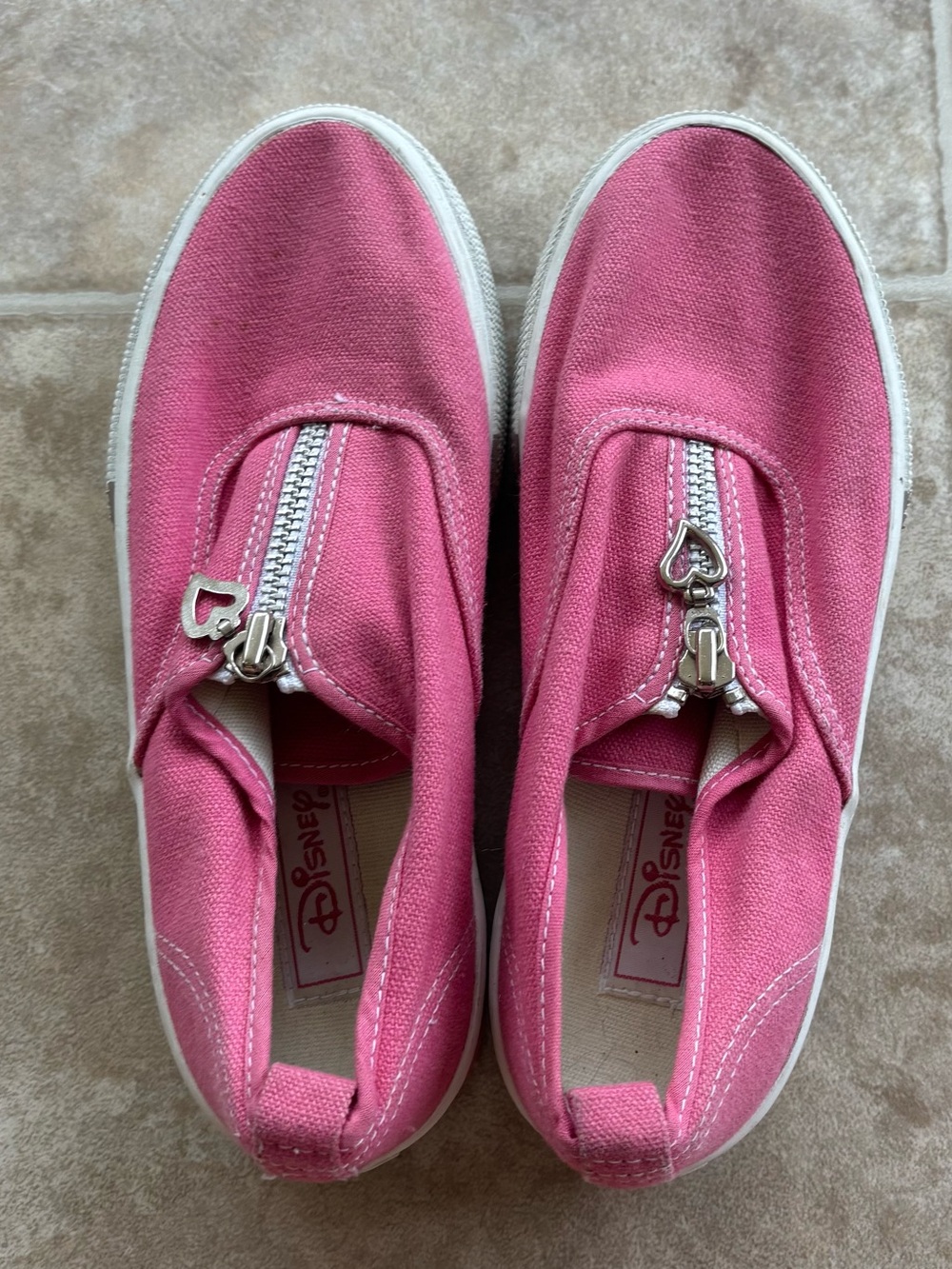 Disney Kids Hot Pink Zip-Front Canvas Sneakers with Heart Pulls